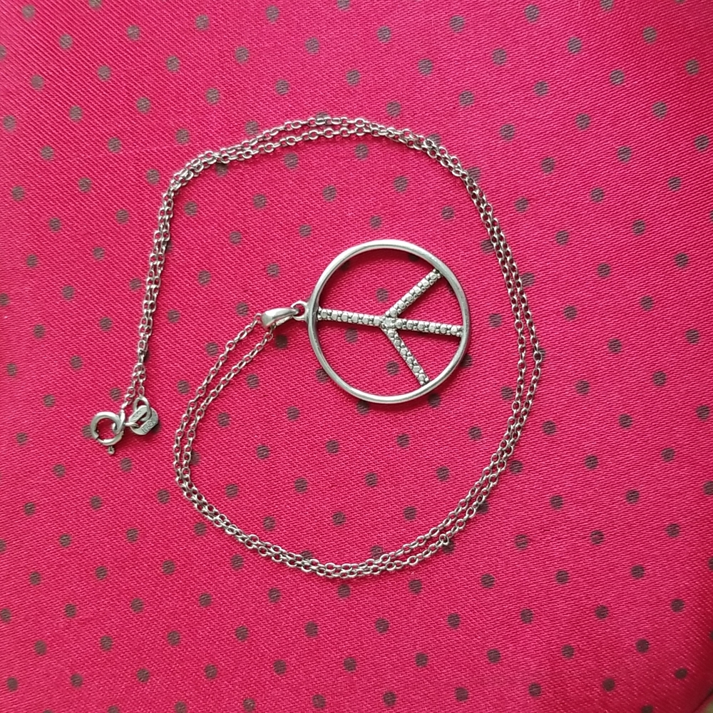 Sterling Silver & Diamond Peace Necklace - Picture 6 of 9